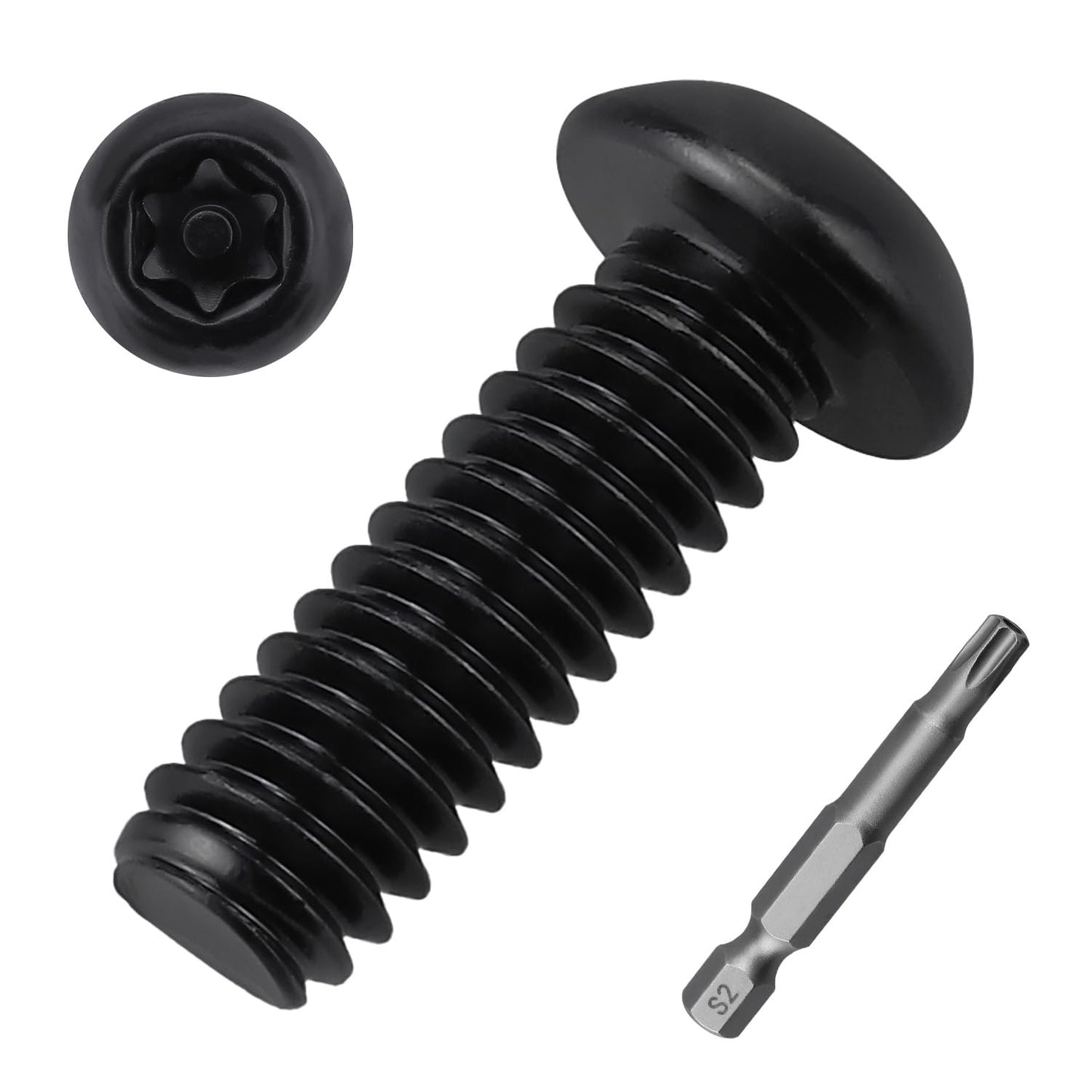 #10-24 x 1/2" Button Head Torx Security Screws, 304 Stainless Steel 18-8, Black Torx Drive Screws for Outdoor, Automotive License Plates, 50-Pack with Bit TT25