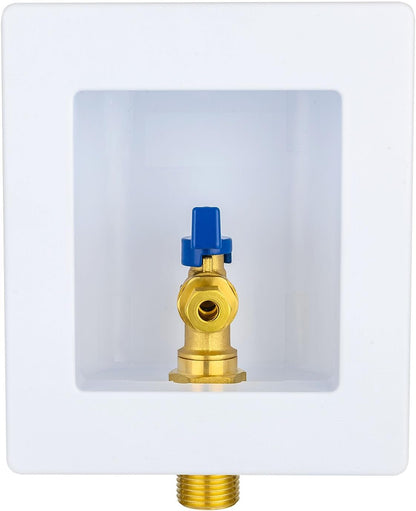 1 PCS Foskan 1/2" MIP Sweat Inlet Ice Maker Outlet Box (Pre-Assembled), 1/4" OD Compression Outlet, with Installed Blue-Handled Quarter-Turn Ball Valve