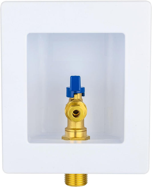 1 PCS Foskan 1/2" MIP Sweat Inlet Ice Maker Outlet Box (Pre-Assembled), 1/4" OD Compression Outlet, with Installed Blue-Handled Quarter-Turn Ball Valve