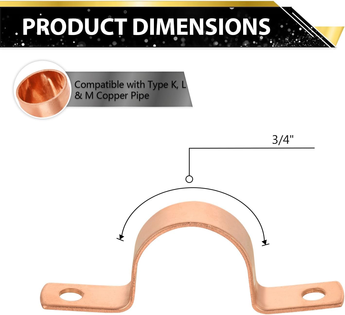(Pack of 30) Foskan 3/4" C Copper Two Hole Clamp, Copper Plumbing Fittings with Sweat Solder Connection