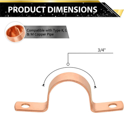 (Pack of 30) Foskan 3/4" C Copper Two Hole Clamp, Copper Plumbing Fittings with Sweat Solder Connection