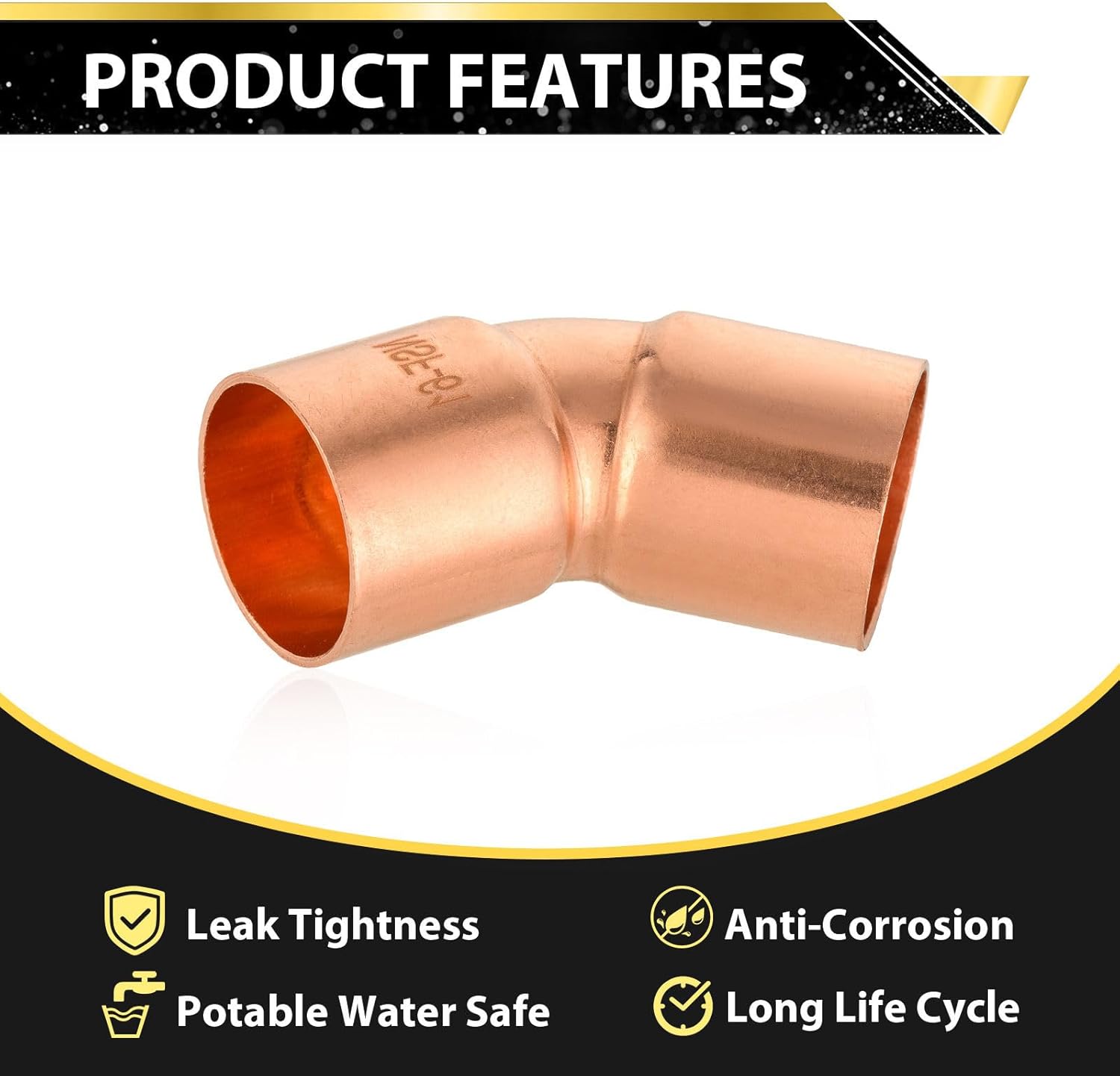 (Pack of 50) Foskan 1/2" C x 1/2" C Copper 90-Degree Short Radius Elbow, Copper Plumbing Fittings with Sweat Solder Connection