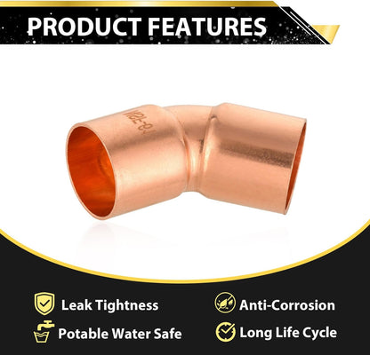 (Pack of 50) Foskan 1/2" C x 1/2" C Copper 90-Degree Short Radius Elbow, Copper Plumbing Fittings with Sweat Solder Connection