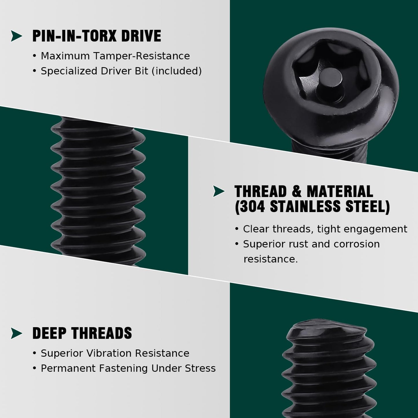 #10-24 x 1/2" Button Head Torx Security Screws, 304 Stainless Steel 18-8, Black Torx Drive Screws for Outdoor, Automotive License Plates, 50-Pack with Bit TT25