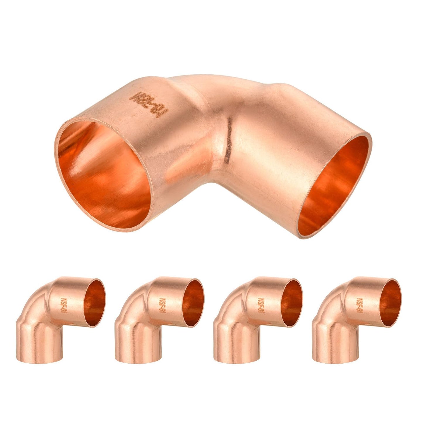 (Pack of 50) Foskan 1/2" C x 1/2" C Copper 90-Degree Short Radius Elbow, Copper Plumbing Fittings with Sweat Solder Connection