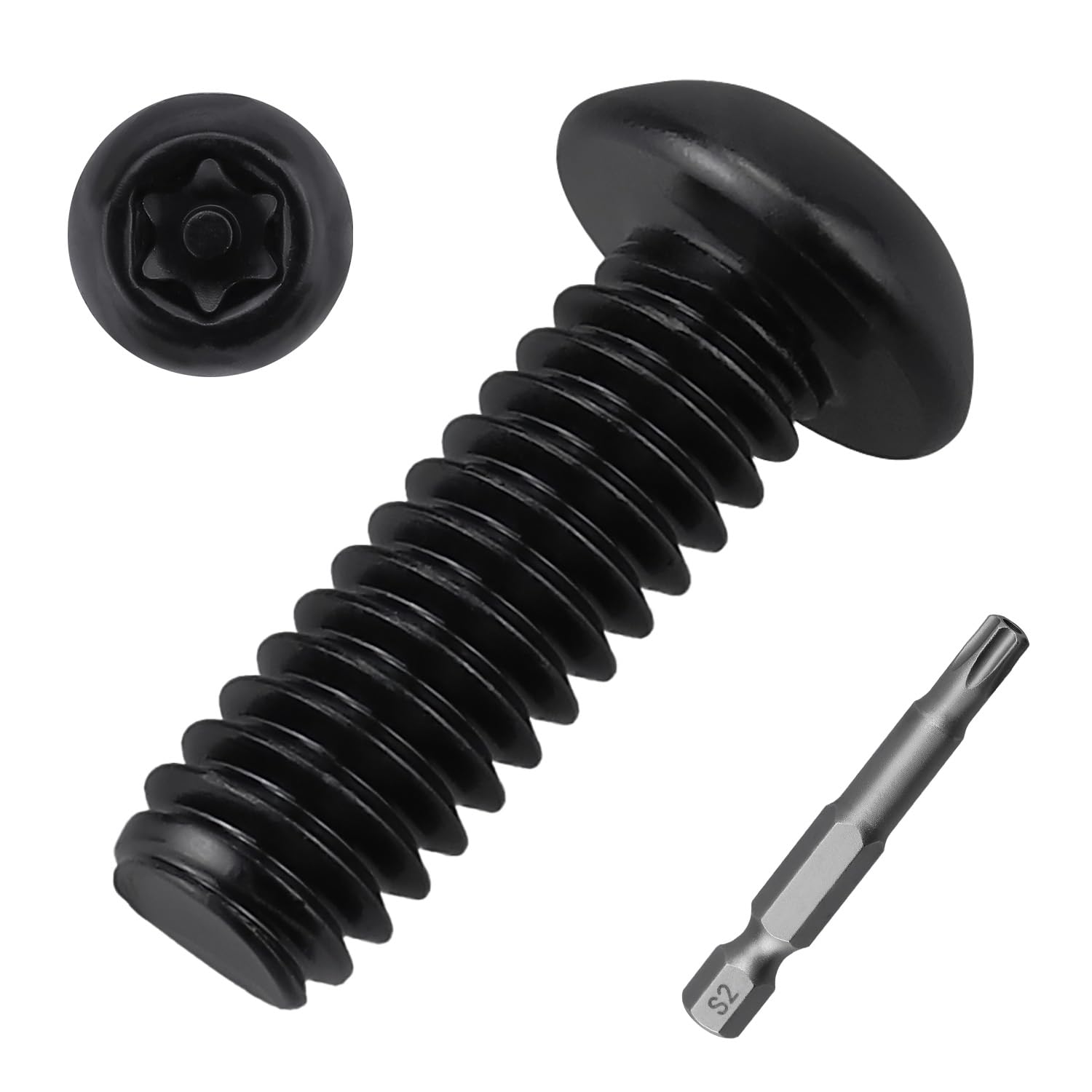 #10-24 x 1/2" Button Head Torx Security Screws, 304 Stainless Steel 18-8, Black Torx Drive Screws for Outdoor, Automotive License Plates, 50-Pack with Bit TT25