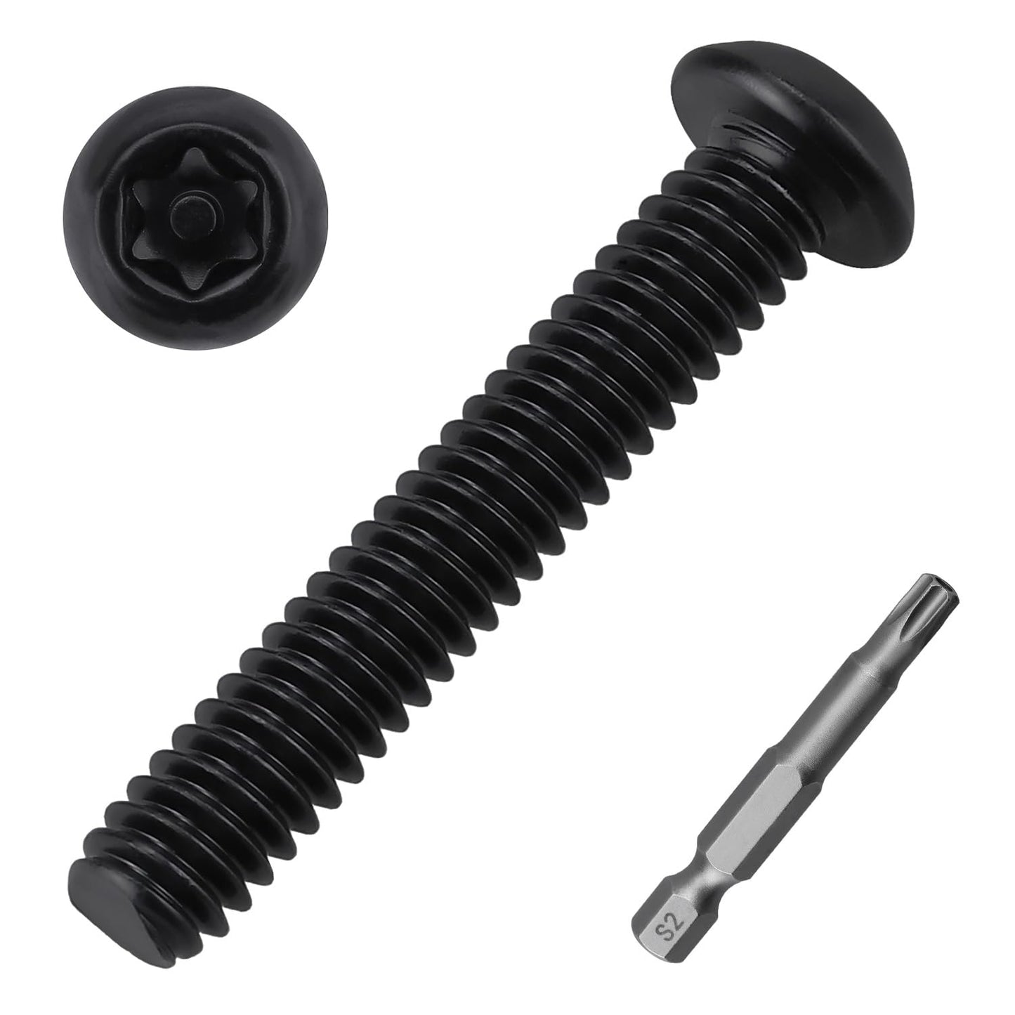 #10-24 x 1/2" Button Head Torx Security Screws, 304 Stainless Steel 18-8, Black Torx Drive Screws for Outdoor, Automotive License Plates, 50-Pack with Bit TT25