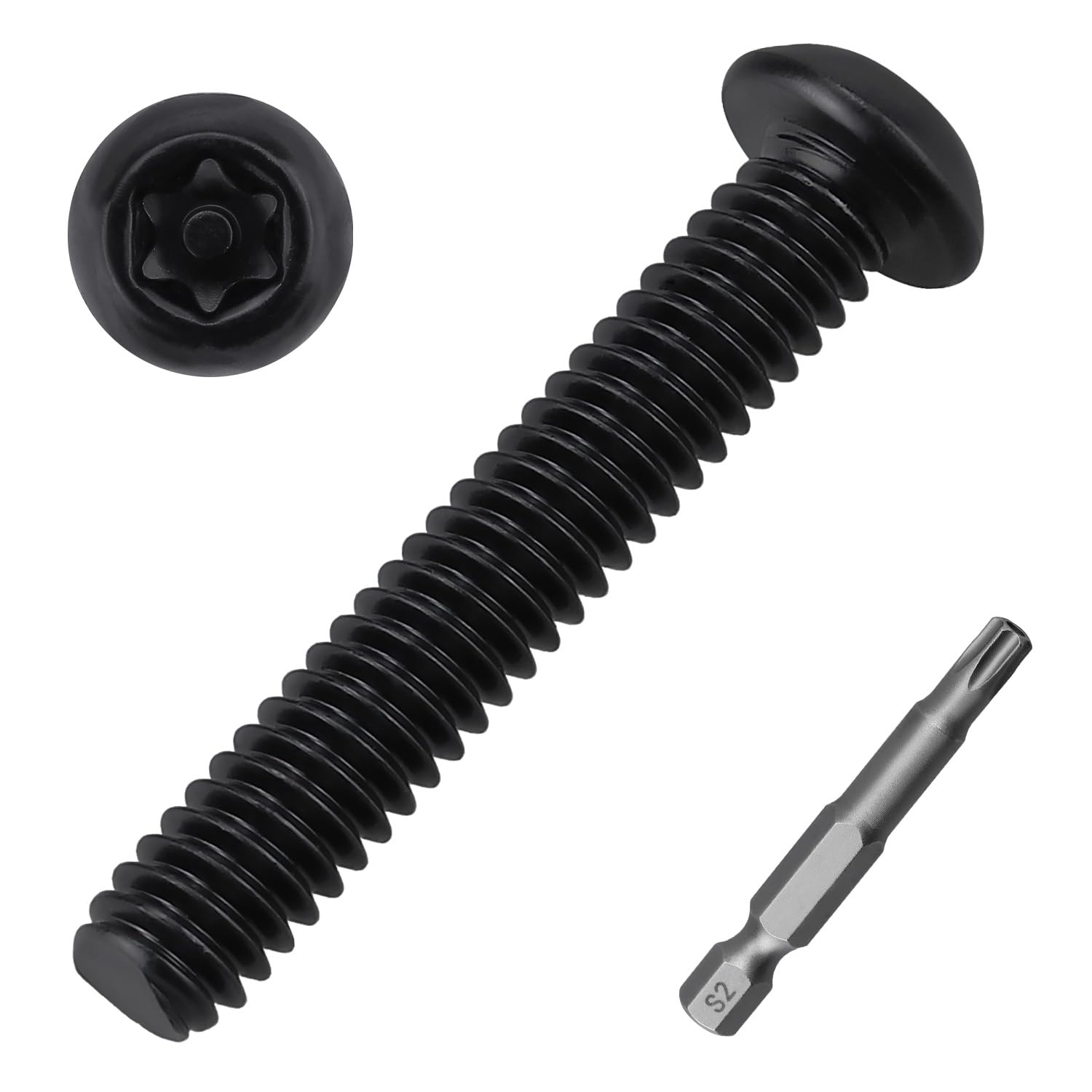 #10-24 x 1/2" Button Head Torx Security Screws, 304 Stainless Steel 18-8, Black Torx Drive Screws for Outdoor, Automotive License Plates, 50-Pack with Bit TT25