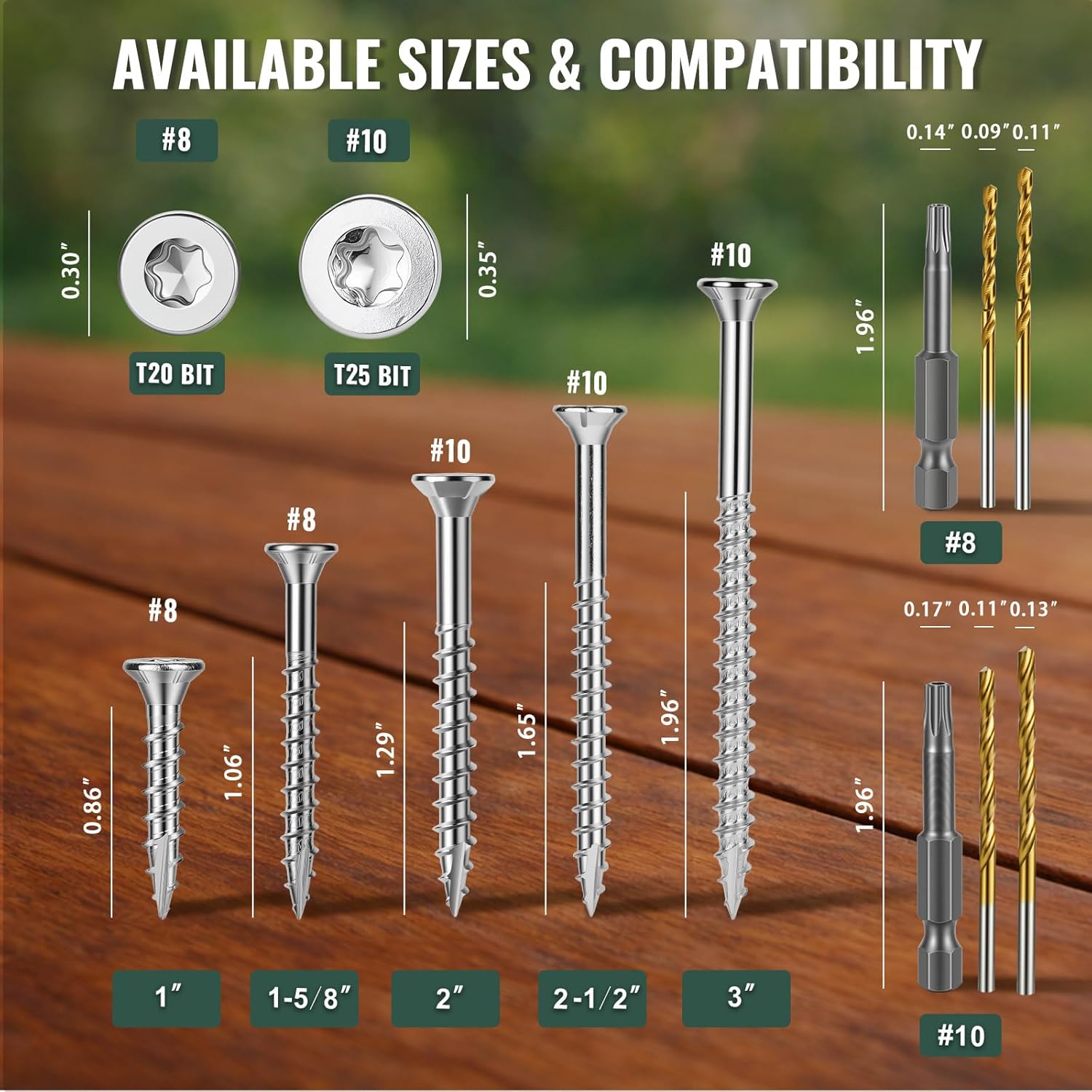 #10 x 2 Stainless Steel Wood Screws - 304 Stainless Steel Exterior Deck Screws (300 PCS), Corrosion & Rust Resistant, T25 Torx Flat Head for Outdoor Wood,Fence & Marine (3 Driver Bits Included)