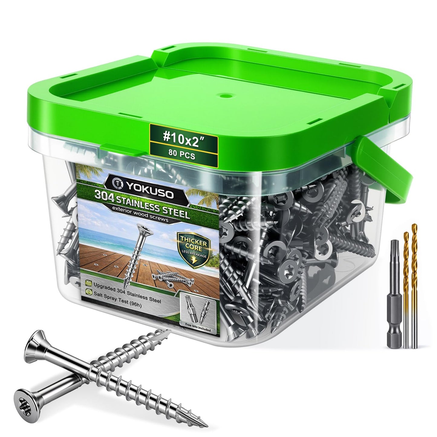 #10 x 2 Stainless Steel Wood Screws - 304 Stainless Steel Exterior Deck Screws (300 PCS), Corrosion & Rust Resistant, T25 Torx Flat Head for Outdoor Wood,Fence & Marine (3 Driver Bits Included)