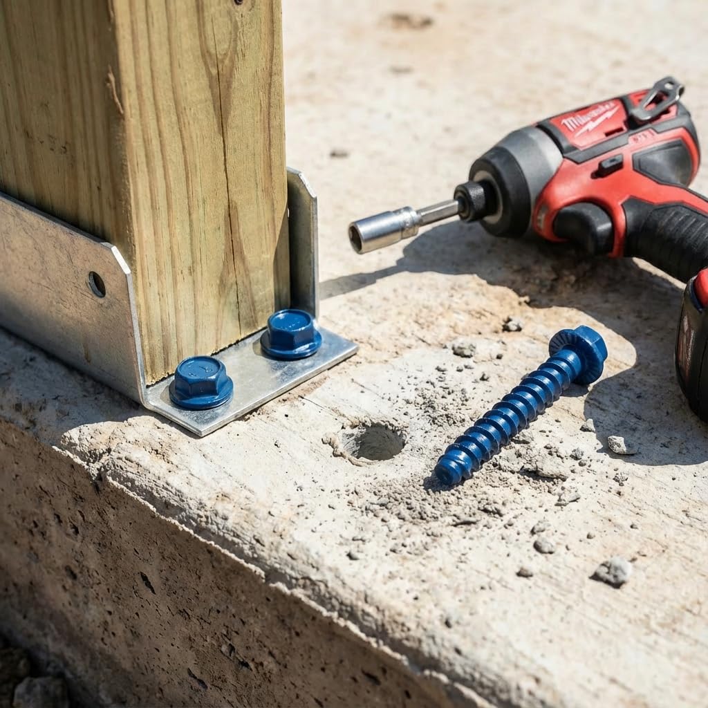 1/2" x 5"Concrete Screw Anchor with Drill Bit & Hex Driver | Heavy-Duty, Superior Corrosion Resistant Blue Coated Fasteners for Anchoring Heavy Fixtures 10pcs/Box