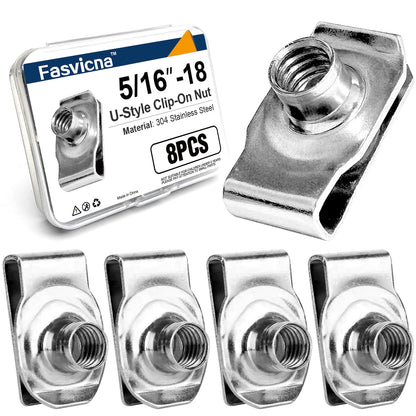 1/4"-20 U Clip Nuts, 304 Stainless Steel Extruded Clip-On U Nuts for Automotive Door Panel & Dash, 10 Pack