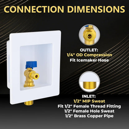 1 PCS Foskan 1/2" MIP Sweat Inlet Ice Maker Outlet Box (Pre-Assembled), 1/4" OD Compression Outlet, with Installed Blue-Handled Quarter-Turn Ball Valve