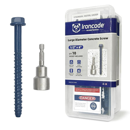 1/2" x 5"Concrete Screw Anchor with Drill Bit & Hex Driver | Heavy-Duty, Superior Corrosion Resistant Blue Coated Fasteners for Anchoring Heavy Fixtures 10pcs/Box