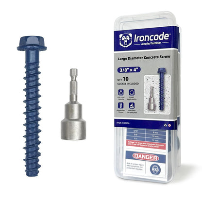 1/2" x 5"Concrete Screw Anchor with Drill Bit & Hex Driver | Heavy-Duty, Superior Corrosion Resistant Blue Coated Fasteners for Anchoring Heavy Fixtures 10pcs/Box