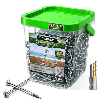 #10 x 2 Stainless Steel Wood Screws - 304 Stainless Steel Exterior Deck Screws (300 PCS), Corrosion & Rust Resistant, T25 Torx Flat Head for Outdoor Wood,Fence & Marine (3 Driver Bits Included)