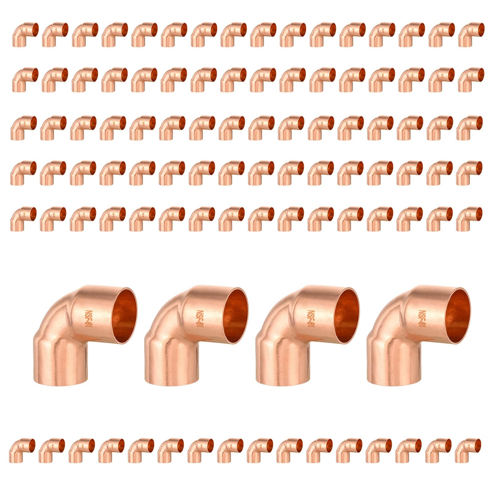 (Pack of 50) Foskan 1/2" C x 1/2" C Copper 90-Degree Short Radius Elbow, Copper Plumbing Fittings with Sweat Solder Connection