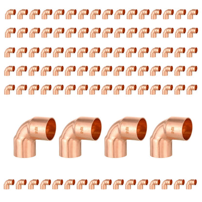 (Pack of 50) Foskan 1/2" C x 1/2" C Copper 90-Degree Short Radius Elbow, Copper Plumbing Fittings with Sweat Solder Connection