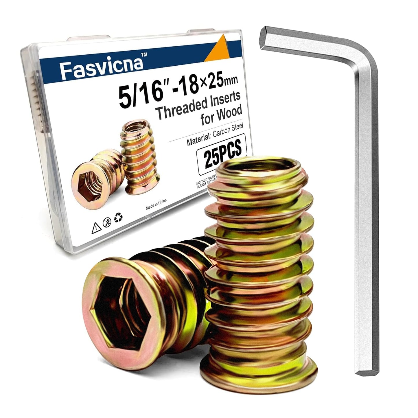 1/4"-20 x 20mm Threaded Inserts for Wood, Hex Drive Insert Nuts for Furniture Repair, 28 Pack