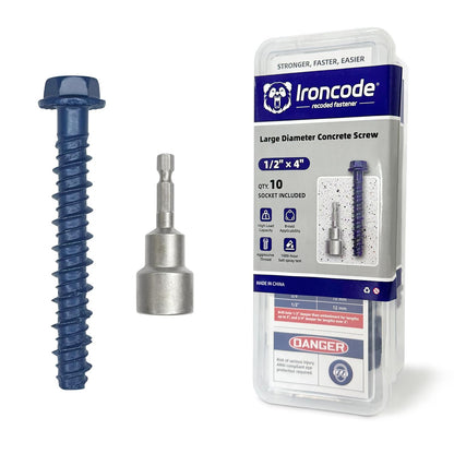 1/2" x 5"Concrete Screw Anchor with Drill Bit & Hex Driver | Heavy-Duty, Superior Corrosion Resistant Blue Coated Fasteners for Anchoring Heavy Fixtures 10pcs/Box