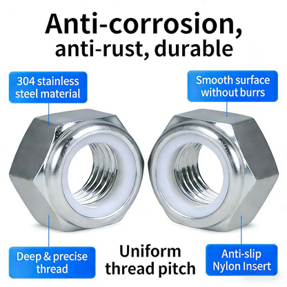 #10-24 Locknuts,60PCS 304 (18-8) Stainless Steel Nylon Insert Lock Nuts,Standard Inch Thread Nylock Nuts