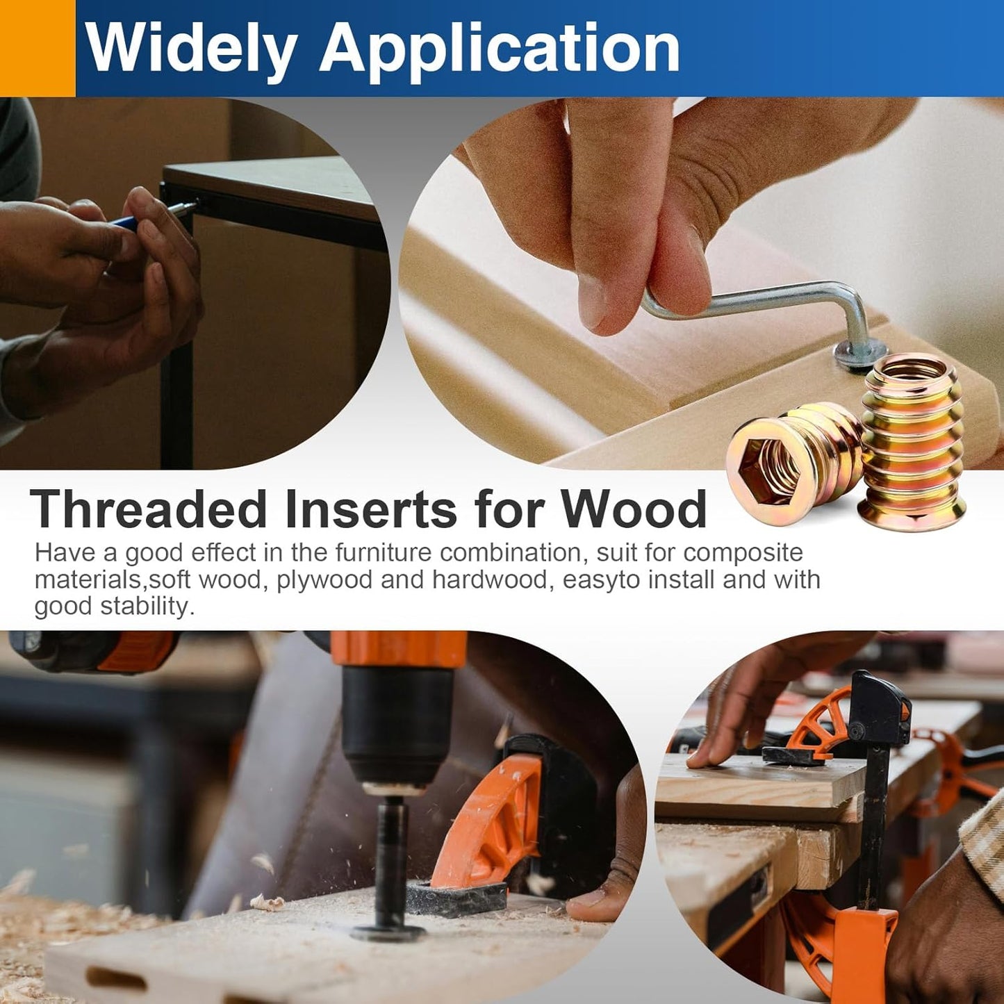 1/4"-20 x 20mm Threaded Inserts for Wood, Hex Drive Insert Nuts for Furniture Repair, 28 Pack