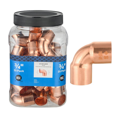 (Pack of 50) Foskan 1/2" C x 1/2" C Copper 90-Degree Short Radius Elbow, Copper Plumbing Fittings with Sweat Solder Connection