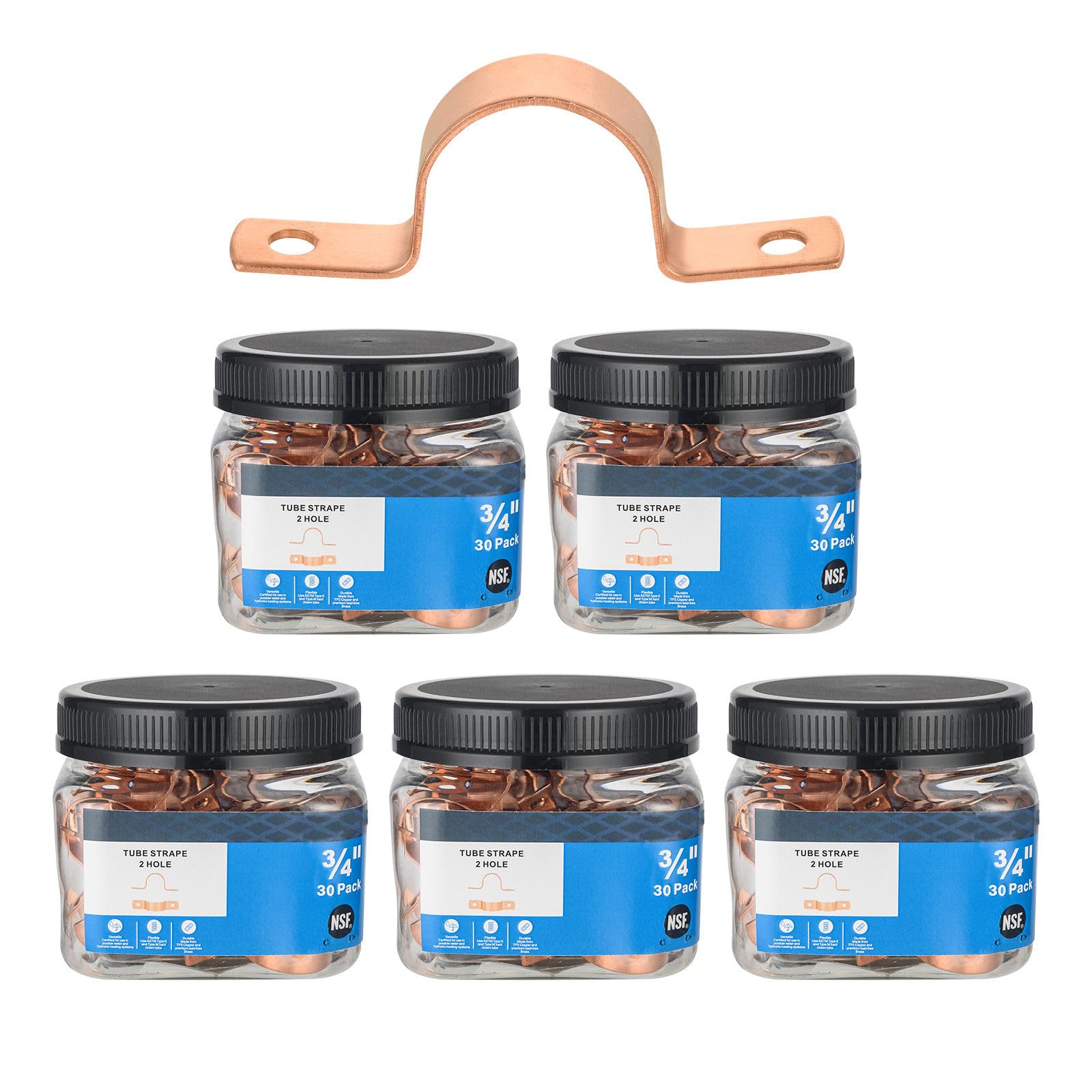 (Pack of 30) Foskan 3/4" C Copper Two Hole Clamp, Copper Plumbing Fittings with Sweat Solder Connection