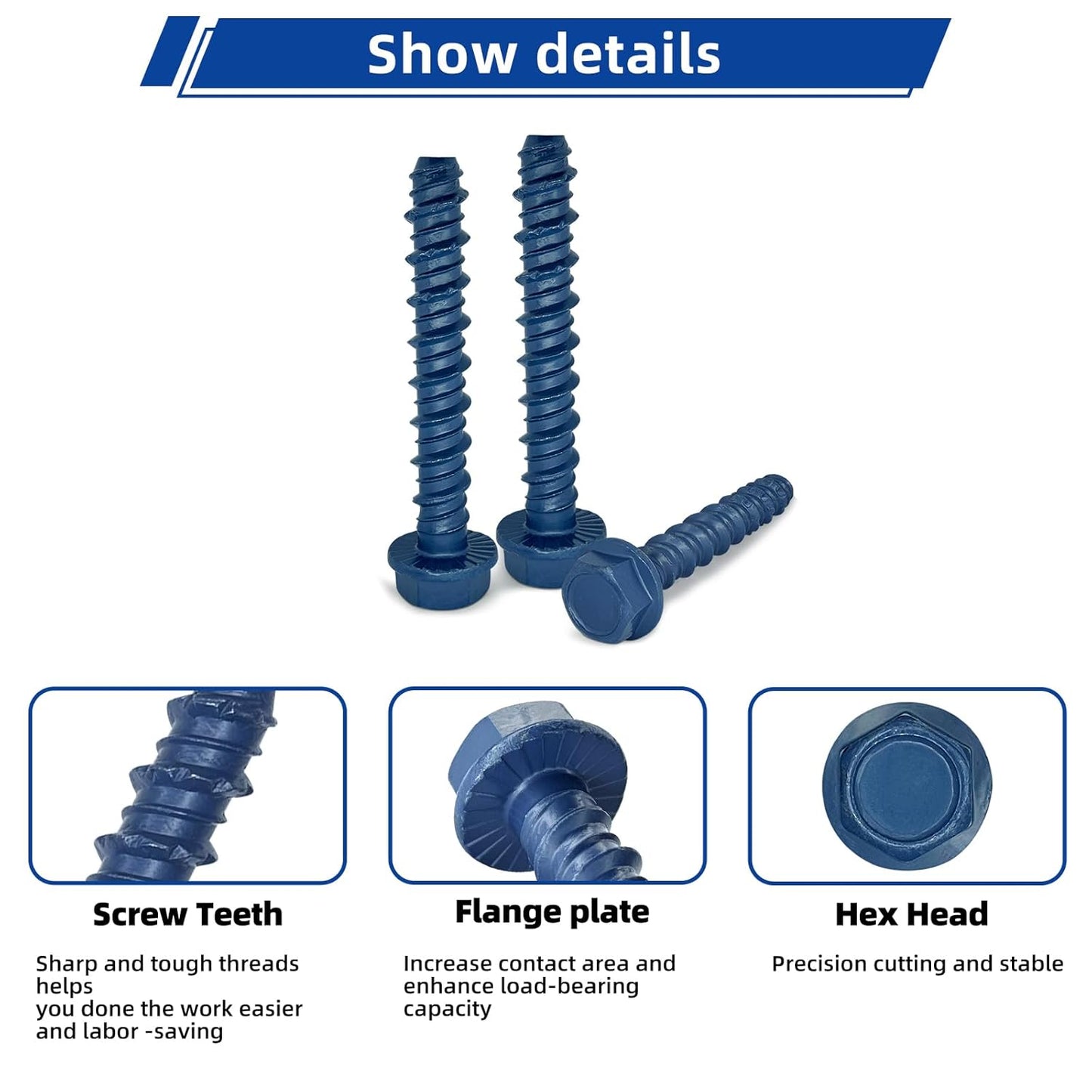 1/2" x 5"Concrete Screw Anchor with Drill Bit & Hex Driver | Heavy-Duty, Superior Corrosion Resistant Blue Coated Fasteners for Anchoring Heavy Fixtures 10pcs/Box