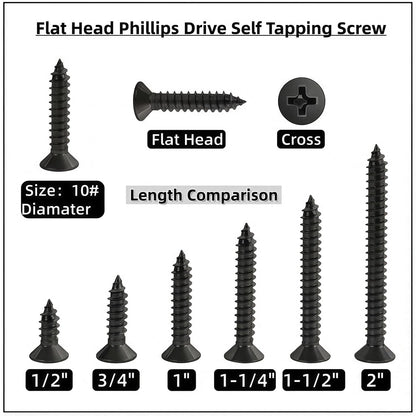 #10 x1-1/4 [100 Pack] Flat Head Phillips Drive Self Tapping Screws, Sheet Metal Screws, Black Oxide, 304 Stainless Steel (18-8), Corrosion Resistant Screw for Wood, Sheet Metal and More