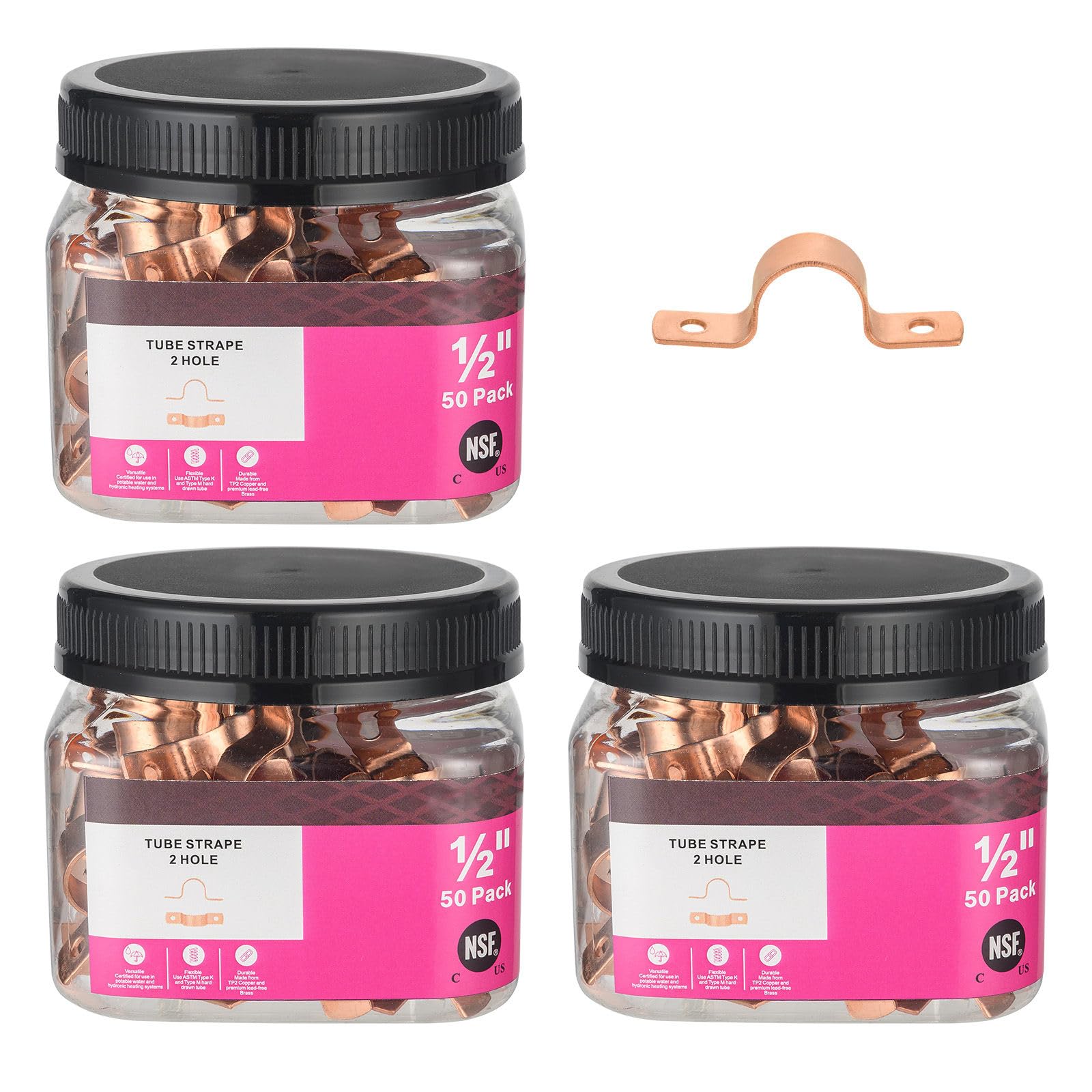 (Pack of 30) Foskan 3/4" C Copper Two Hole Clamp, Copper Plumbing Fittings with Sweat Solder Connection