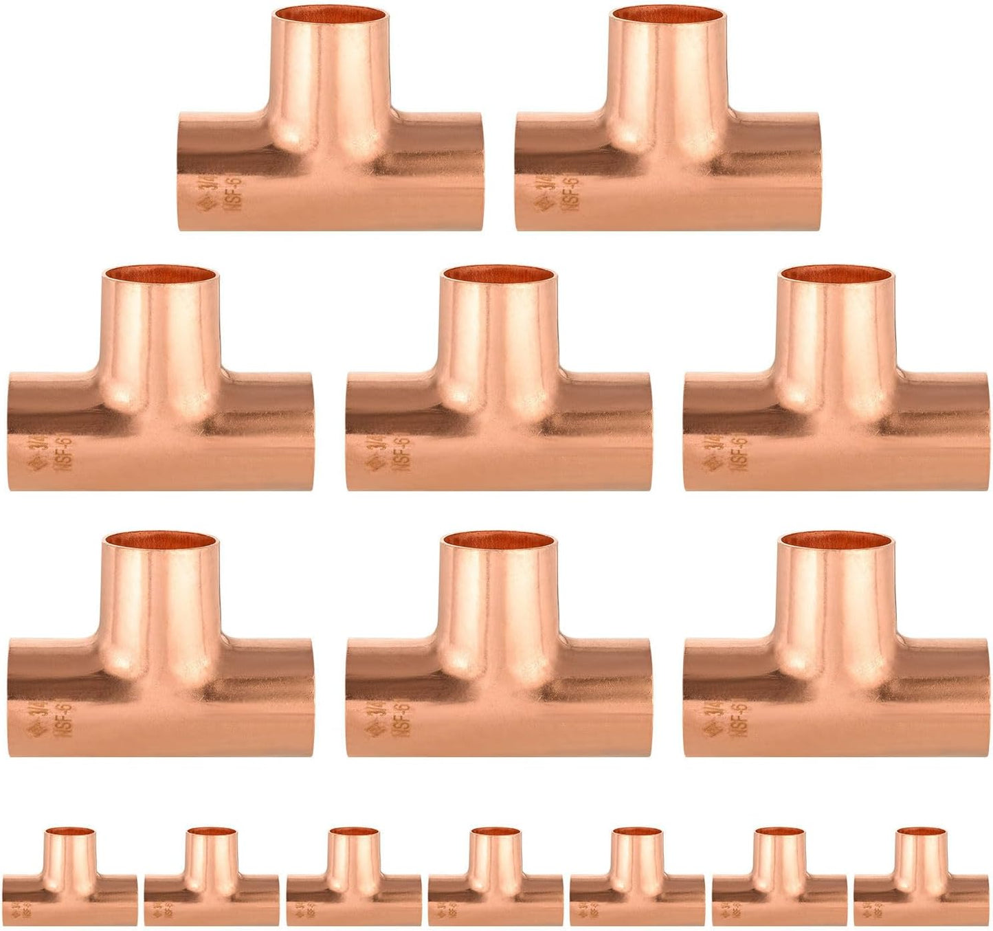 (Pack of 15) Foskan 3/4" C x C x C Copper Tee, Copper Plumbing Fittings with Sweat Solder Connection