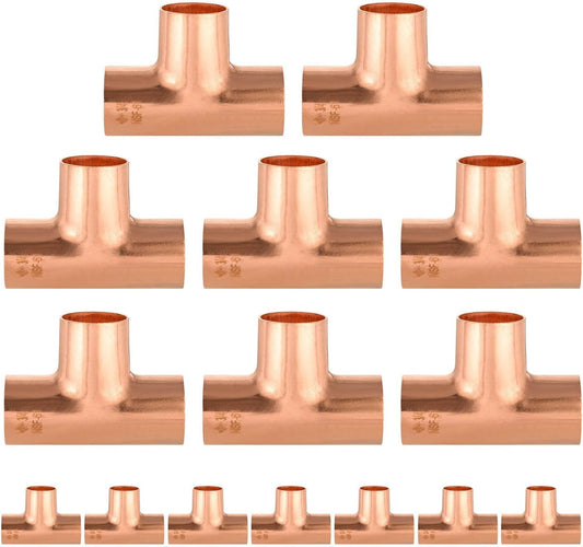 (Pack of 15) Foskan 3/4" C x C x C Copper Tee, Copper Plumbing Fittings with Sweat Solder Connection