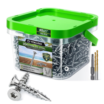 #10 x 2 Stainless Steel Wood Screws - 304 Stainless Steel Exterior Deck Screws (300 PCS), Corrosion & Rust Resistant, T25 Torx Flat Head for Outdoor Wood,Fence & Marine (3 Driver Bits Included)