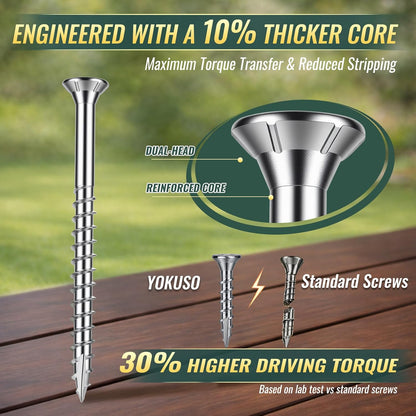 #10 x 2 Stainless Steel Wood Screws - 304 Stainless Steel Exterior Deck Screws (300 PCS), Corrosion & Rust Resistant, T25 Torx Flat Head for Outdoor Wood,Fence & Marine (3 Driver Bits Included)