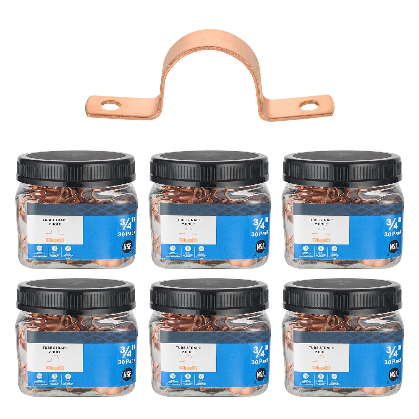 (Pack of 30) Foskan 3/4" C Copper Two Hole Clamp, Copper Plumbing Fittings with Sweat Solder Connection