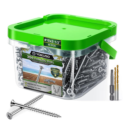 #10 x 2 Stainless Steel Wood Screws - 304 Stainless Steel Exterior Deck Screws (300 PCS), Corrosion & Rust Resistant, T25 Torx Flat Head for Outdoor Wood,Fence & Marine (3 Driver Bits Included)