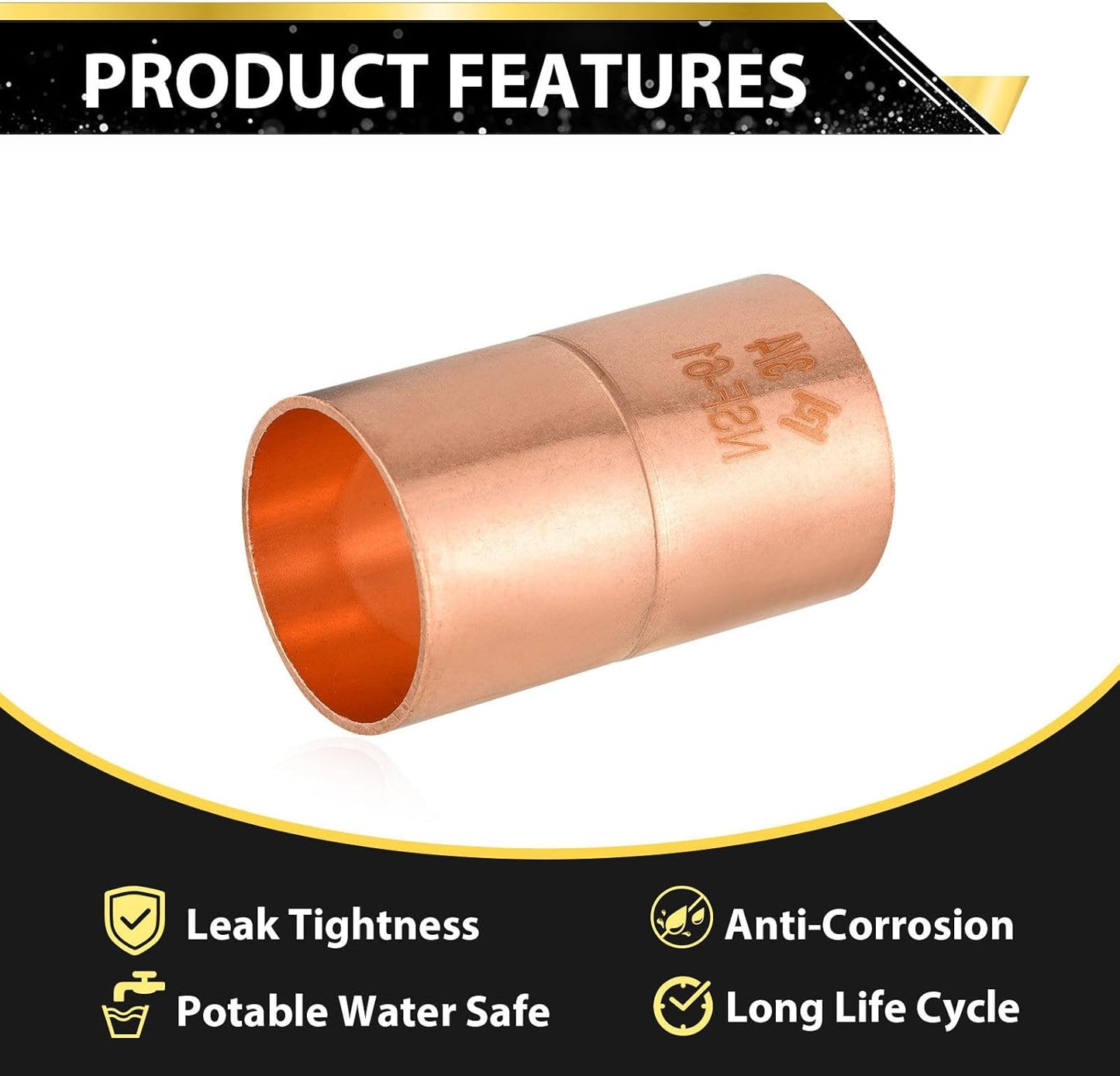(Pack of 30) Foskan 3/4" C x 3/4" C Copper Coupling with Stop, Copper Plumbing Fittings with Sweat Solder Connection