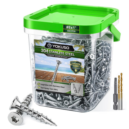 #10 x 2 Stainless Steel Wood Screws - 304 Stainless Steel Exterior Deck Screws (300 PCS), Corrosion & Rust Resistant, T25 Torx Flat Head for Outdoor Wood,Fence & Marine (3 Driver Bits Included)