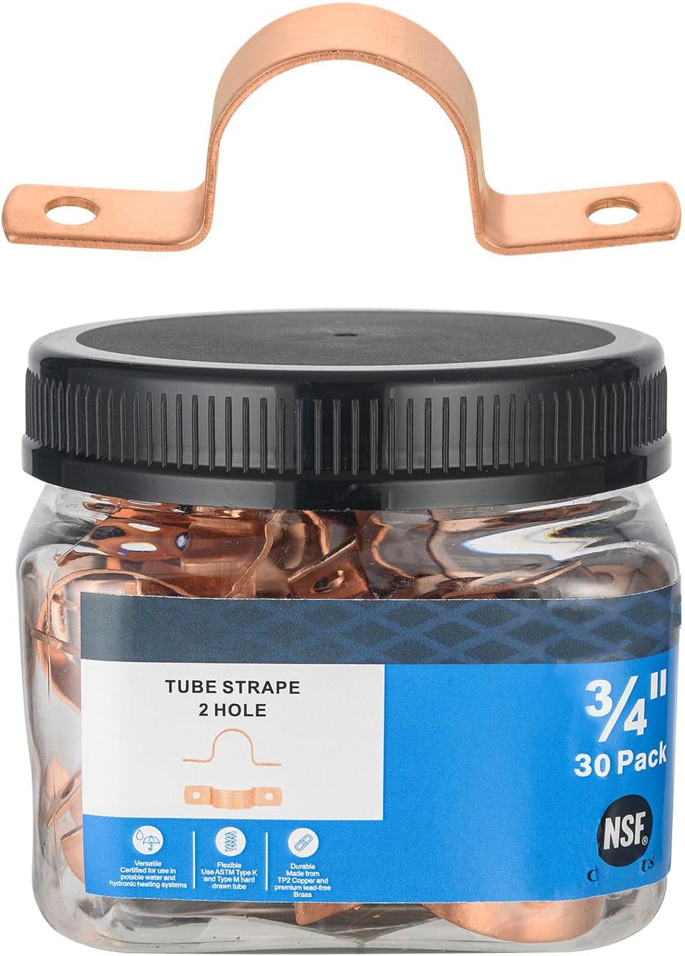 (Pack of 30) Foskan 3/4" C Copper Two Hole Clamp, Copper Plumbing Fittings with Sweat Solder Connection