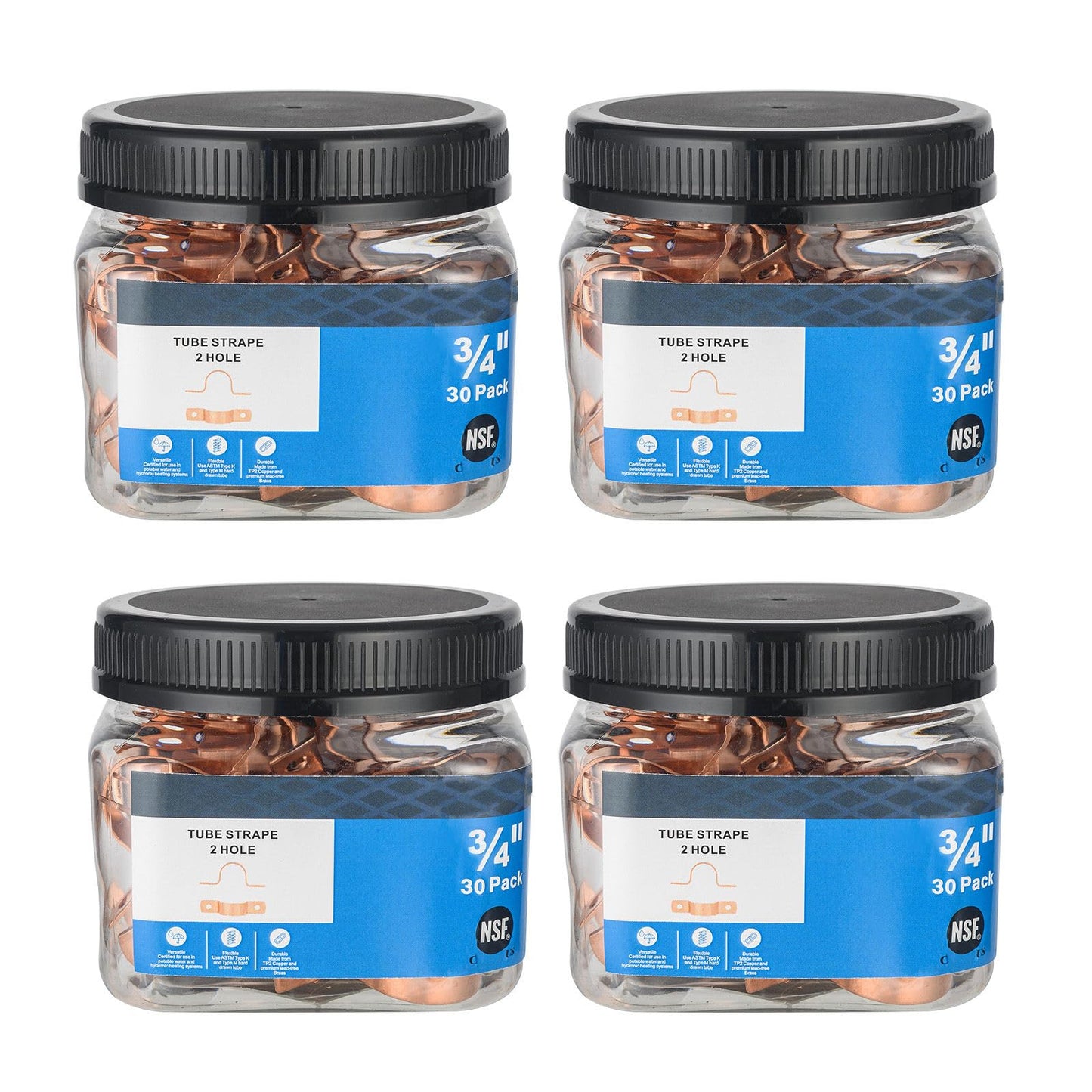 (Pack of 30) Foskan 3/4" C Copper Two Hole Clamp, Copper Plumbing Fittings with Sweat Solder Connection