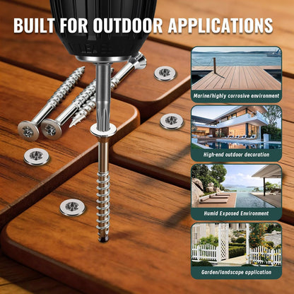 #10 x 2 Stainless Steel Wood Screws - 304 Stainless Steel Exterior Deck Screws (300 PCS), Corrosion & Rust Resistant, T25 Torx Flat Head for Outdoor Wood,Fence & Marine (3 Driver Bits Included)