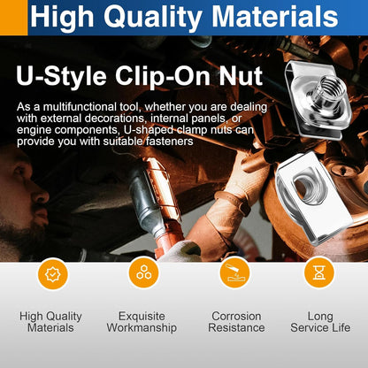 1/4"-20 U Clip Nuts, 304 Stainless Steel Extruded Clip-On U Nuts for Automotive Door Panel & Dash, 10 Pack