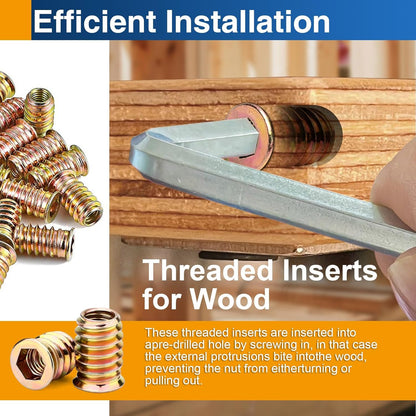 1/4"-20 x 20mm Threaded Inserts for Wood, Hex Drive Insert Nuts for Furniture Repair, 28 Pack