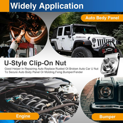 1/4"-20 U Clip Nuts, 304 Stainless Steel Extruded Clip-On U Nuts for Automotive Door Panel & Dash, 10 Pack