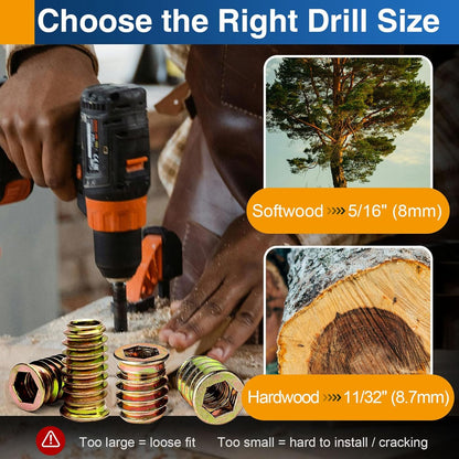 1/4"-20 x 20mm Threaded Inserts for Wood, Hex Drive Insert Nuts for Furniture Repair, 28 Pack