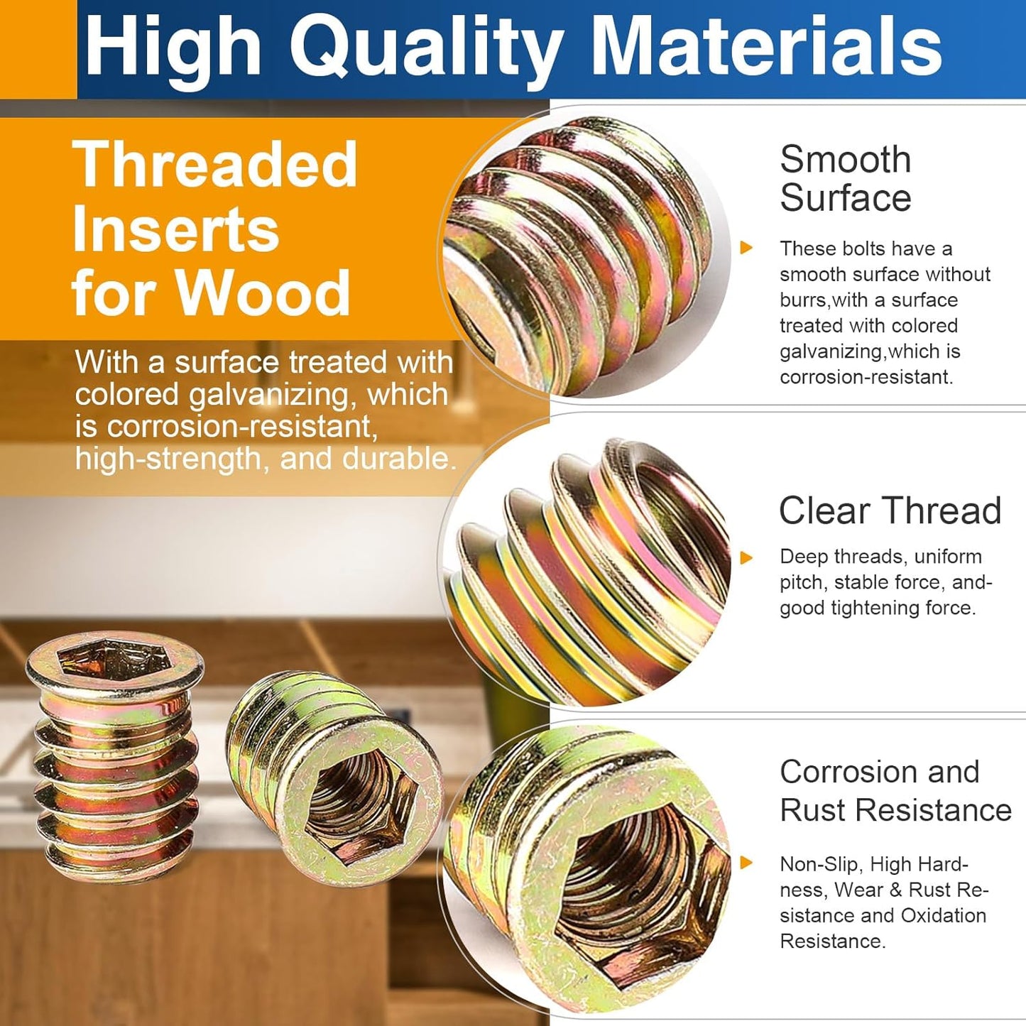1/4"-20 x 20mm Threaded Inserts for Wood, Hex Drive Insert Nuts for Furniture Repair, 28 Pack